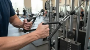 Close-up of a dual cable machine for home gym showing smooth independent pulley arms