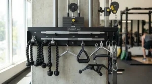 Various handles and rope attachments displayed for functional trainer vs cable machine comparison