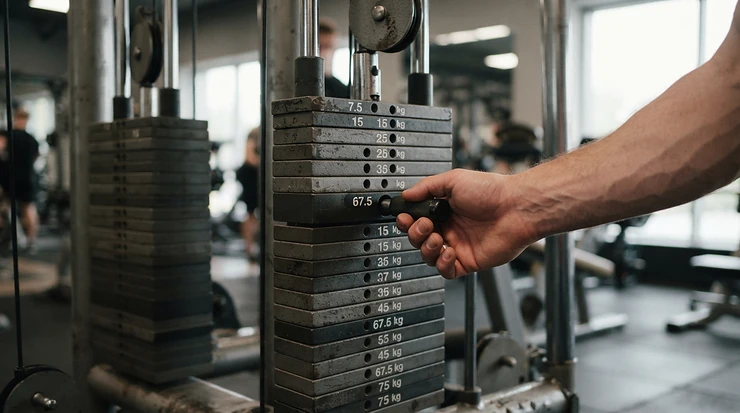 Close-up view of dual weight stacks when researching a functional trainer vs cable machine setup