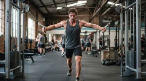 Athlete performing cable crossovers to understand functional trainer vs cable machine upper body benefits