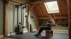 A compact single cable station for small spaces installed neatly in a sloped-ceiling London loft home gym.